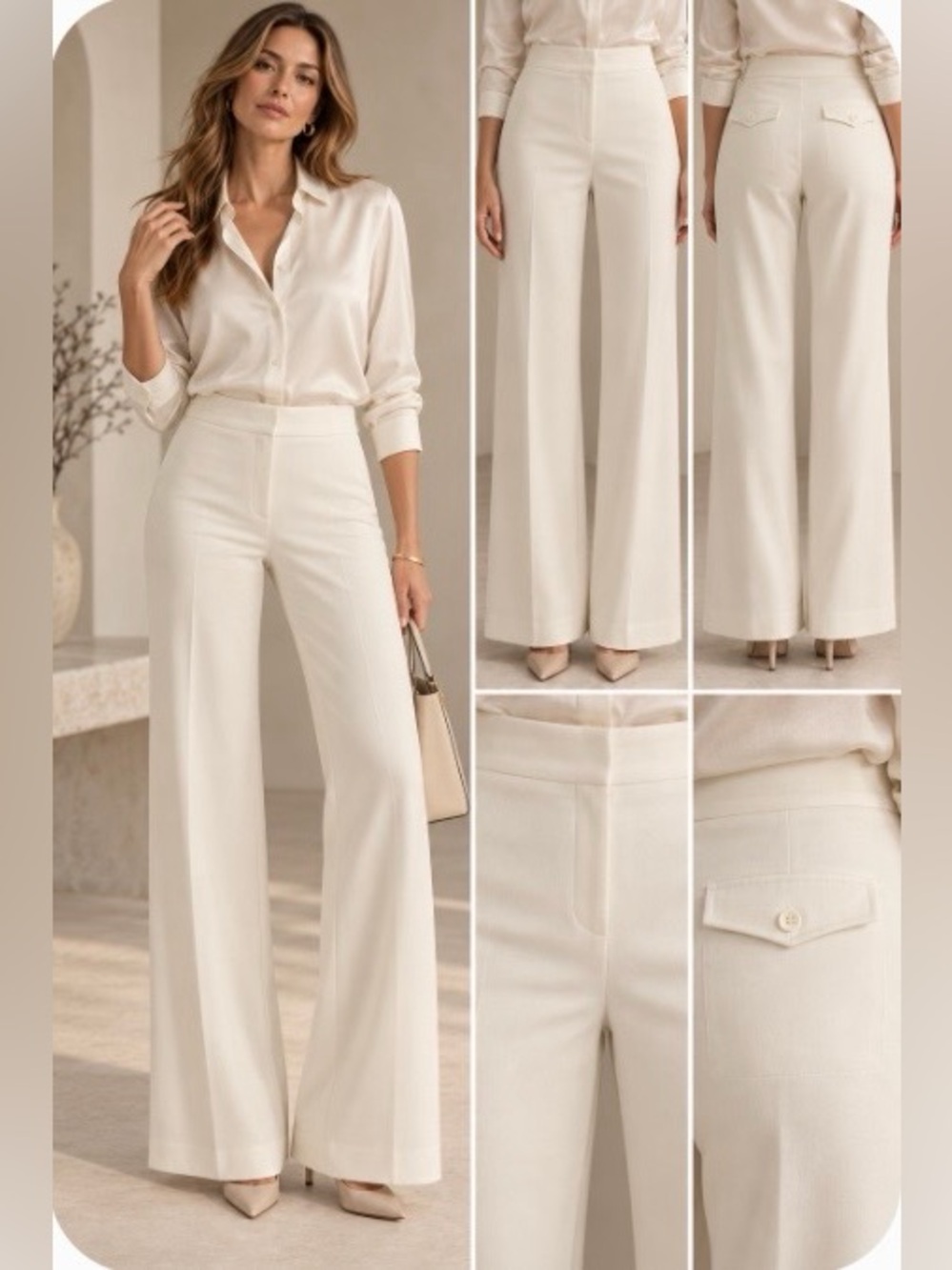 Elegant Ivory Wide-Leg Dress Pants